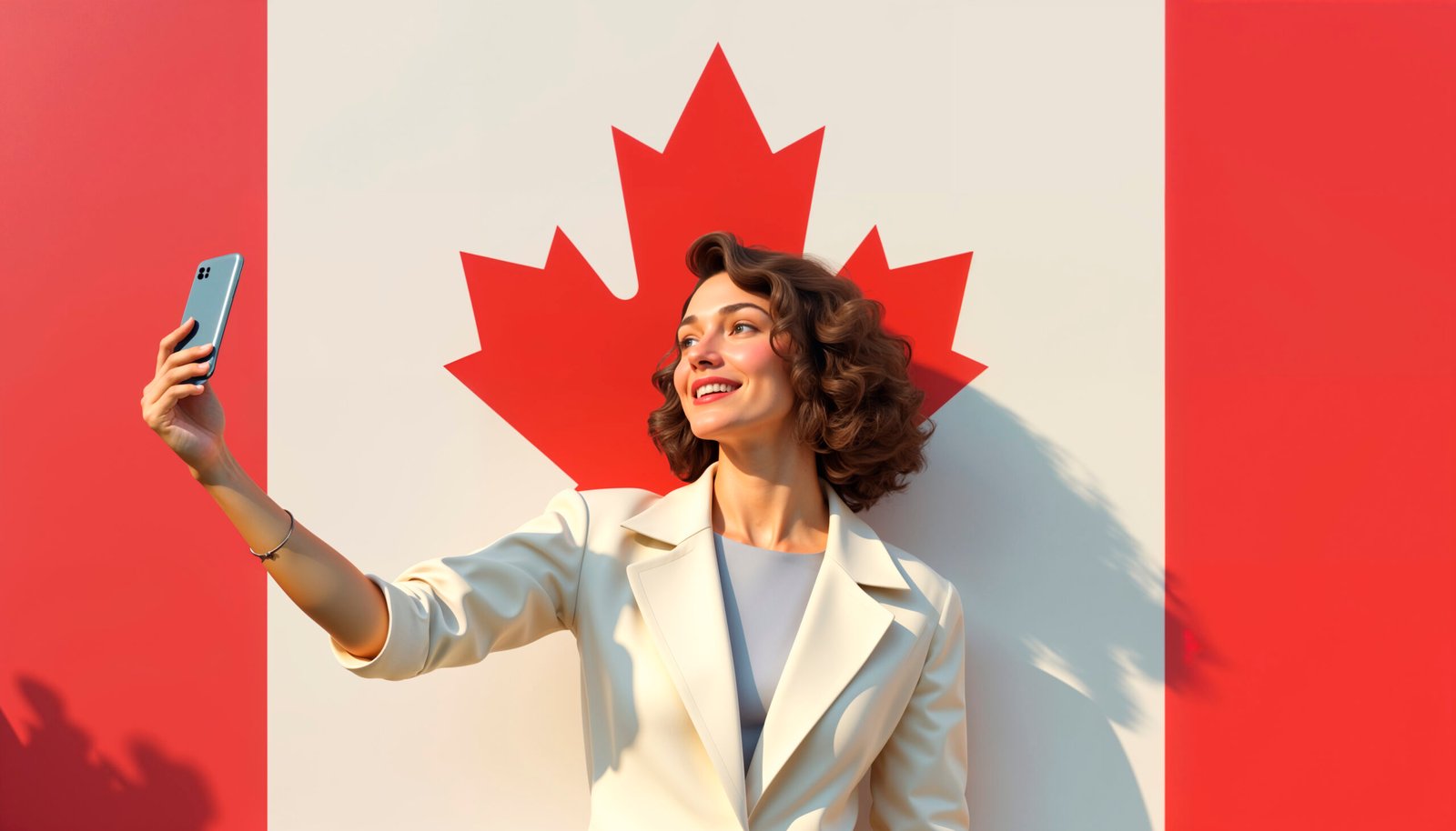 woman taking selfie with canadian flag scaled